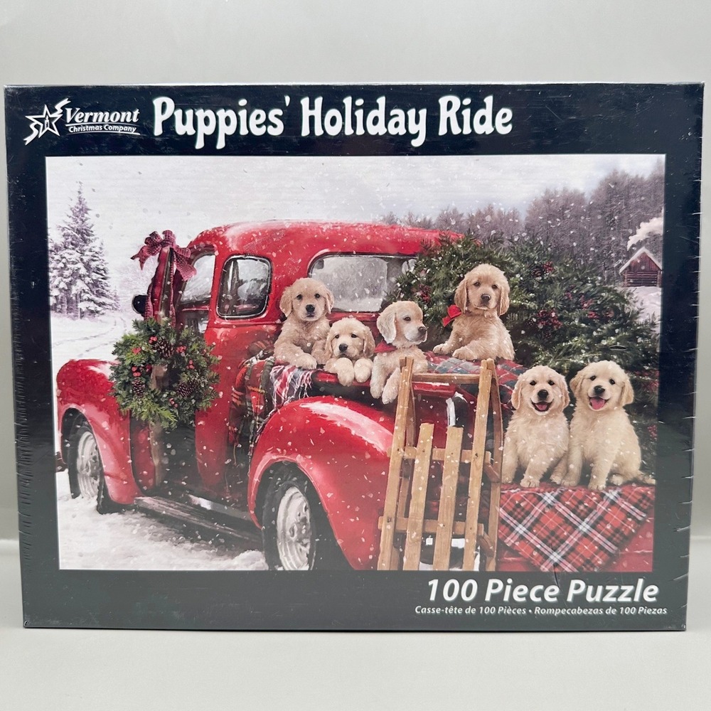 Vermont Christmas Company Puppies Holiday Ride Jigsaw Puzzle 100 Piece Sealed